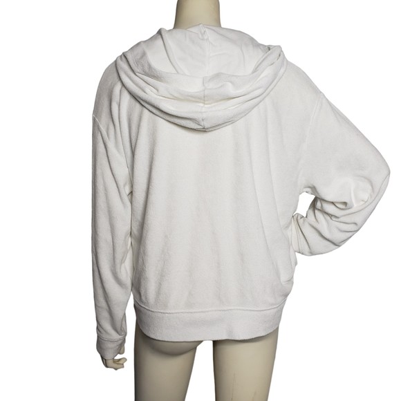 VICTORIA'S SECRET PINK White Terry Lace Up Hoodie Top Size Large - Picture 4 of 5